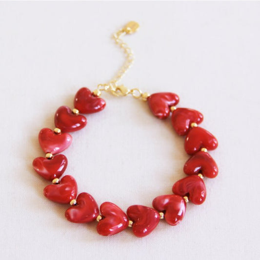 Armband hartjes rood
