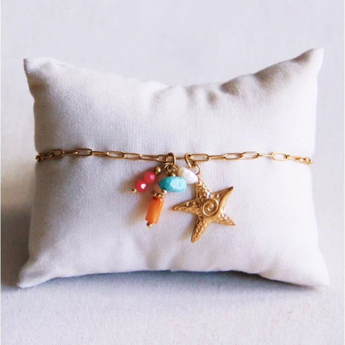 Enkelbandje zeester met gekleurde bedels