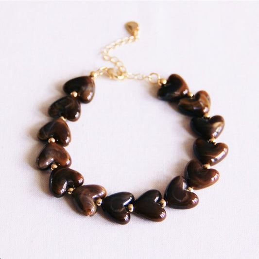 Armband hartjes bruin
