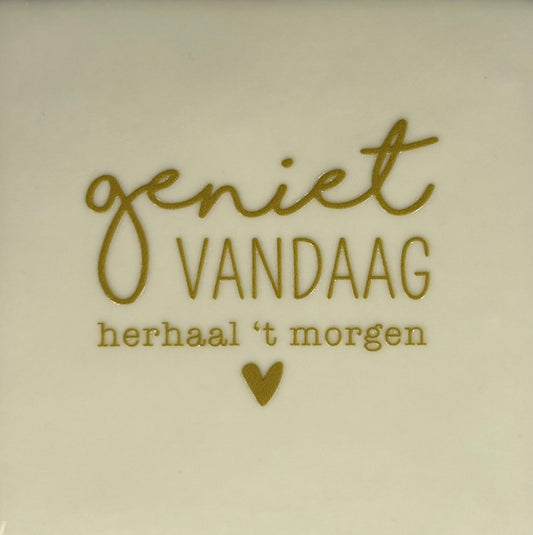 Tegeltje ‘geniet vandaag, herhaal ‘t morgen’